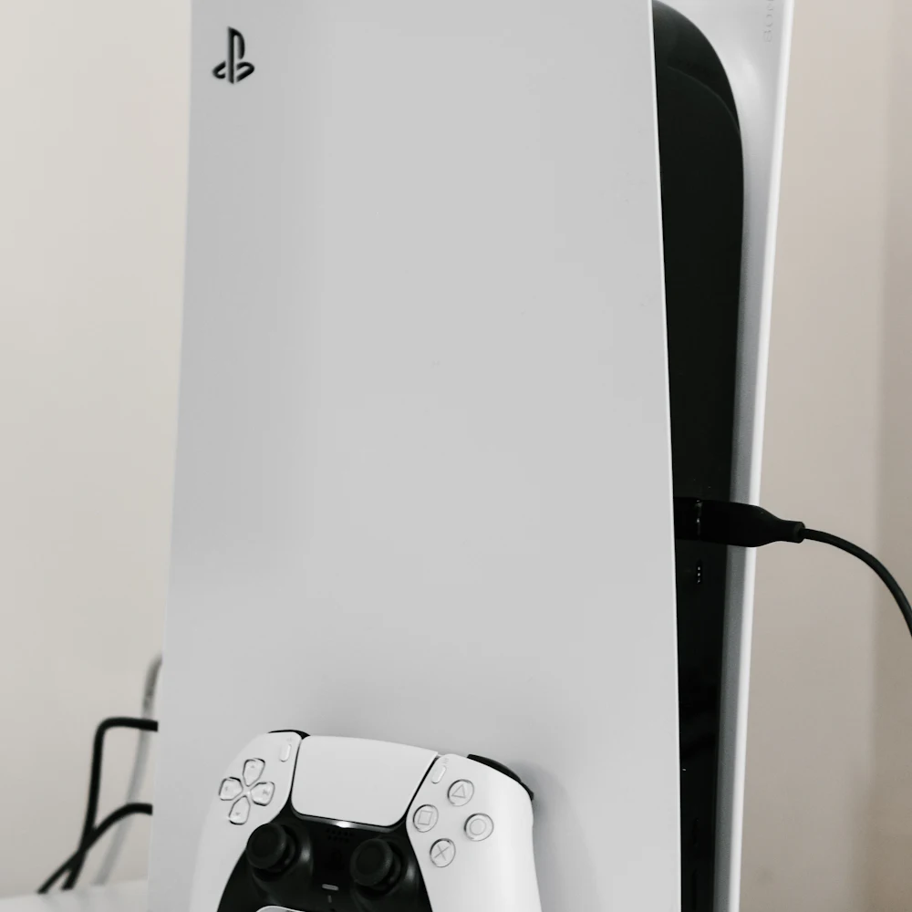 PlayStation 5 console in stock white with DualSense controller